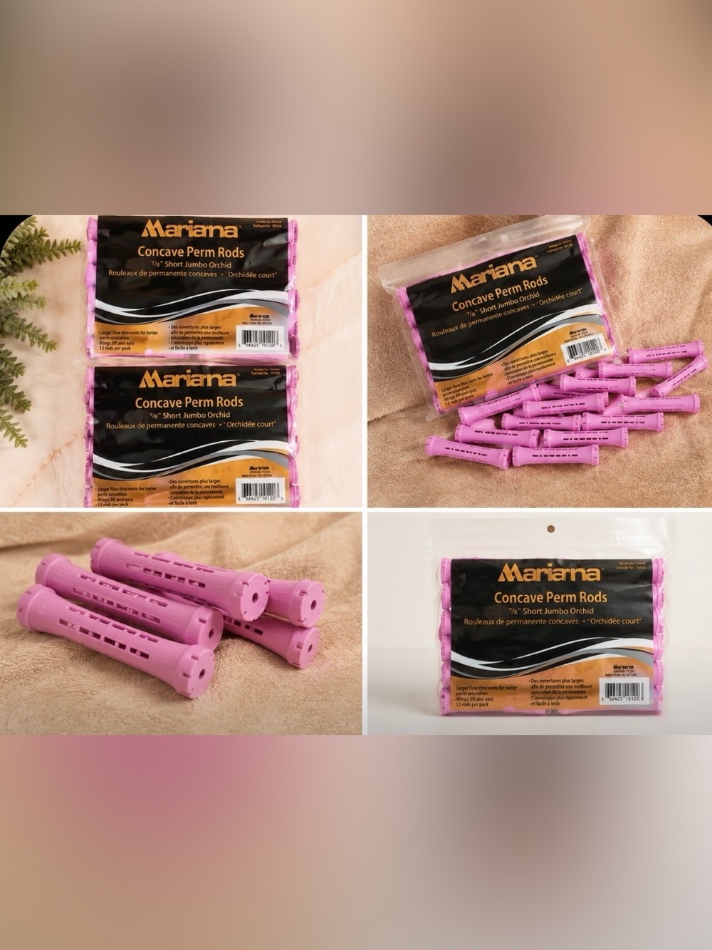 Marianna Concave Perm Rods 7/8" Short Jumbo Orchid Hair Curls NEW 2 sets